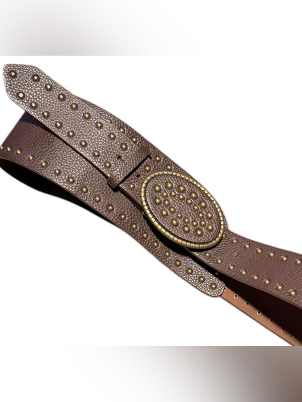 Vintage corset style Brown Studded statement faux Leather Belt L/XL‎ boho